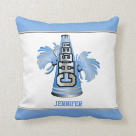 Almohada azul y blanca de la animadora del