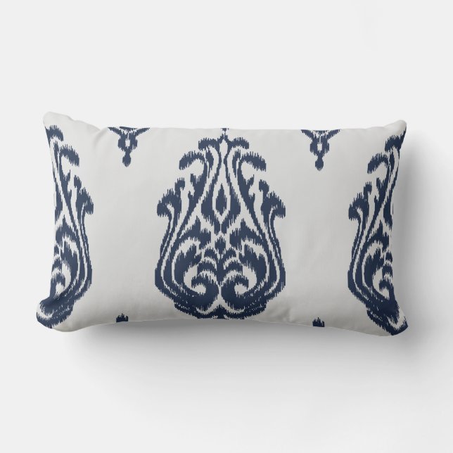 Almohada azul y blanca del damasco elegante (Anverso)