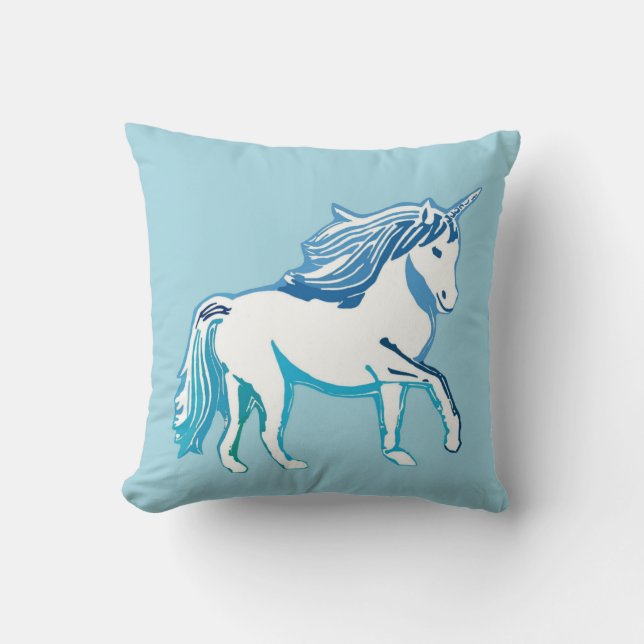 Almohada azul y blanca del unicornio (Anverso)