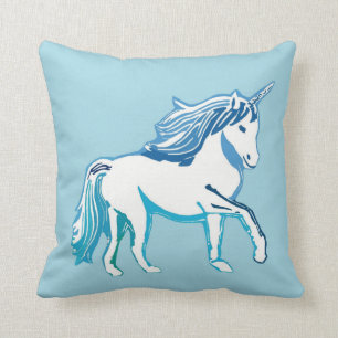 Almohada azul y blanca del unicornio