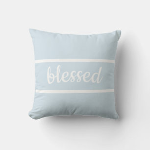 almohada azul y blanco con bendición