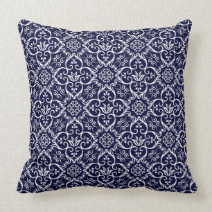 Almohada azul y blanco de la damáscara de la marin