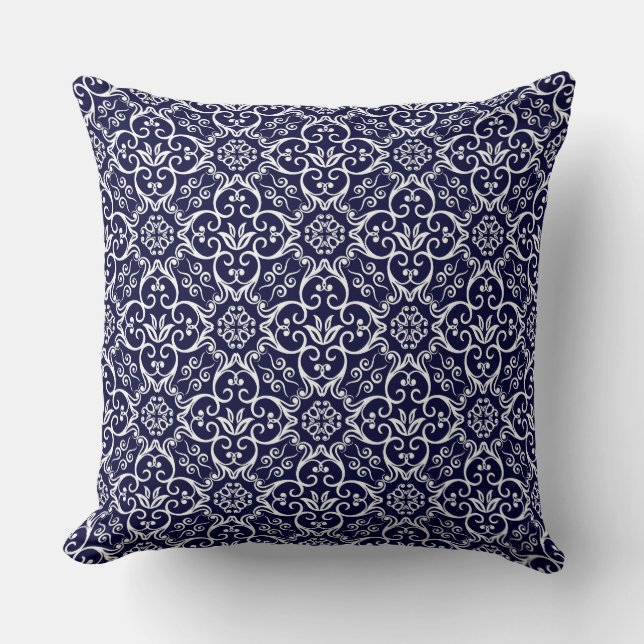 Almohada azul y blanco de la damáscara de la marin (Anverso)