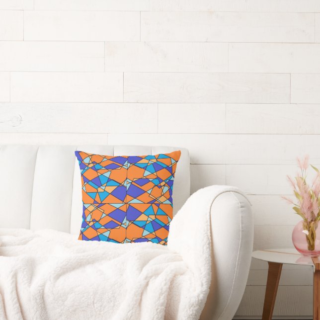 Almohada Azul y Naranja con Diseño Geométrico (Sofá)