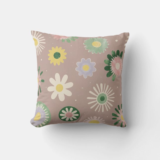 Almohada Beige de Flor Pastel Retro (Anverso)