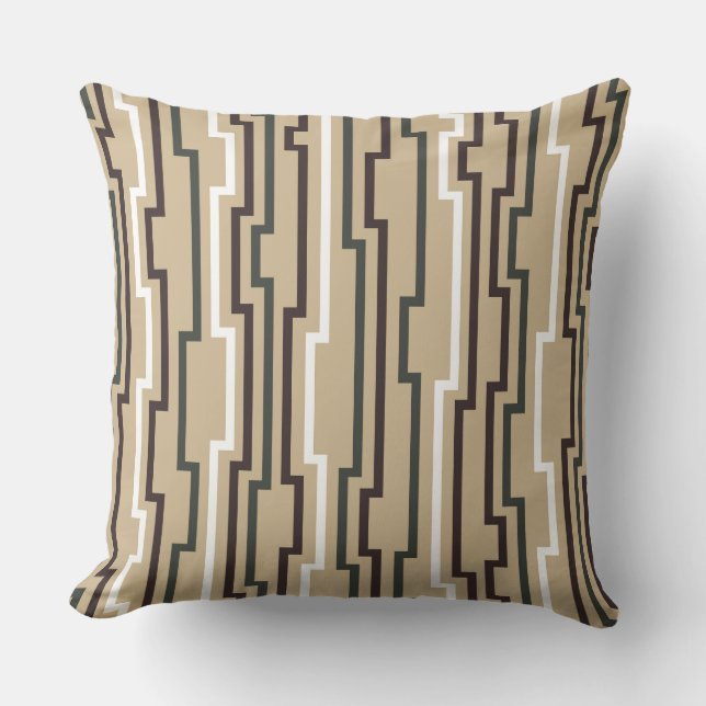 Almohada beige marrón con estampado en zig-zag (Anverso)