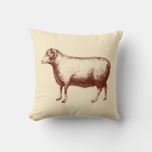 Almohada beige vintage de oveja carnero granja rús