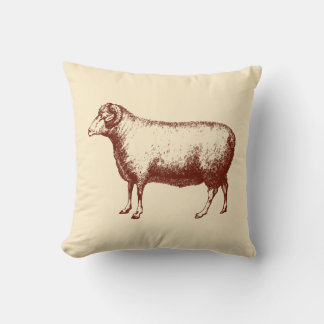 Almohada beige vintage de oveja carnero granja rús