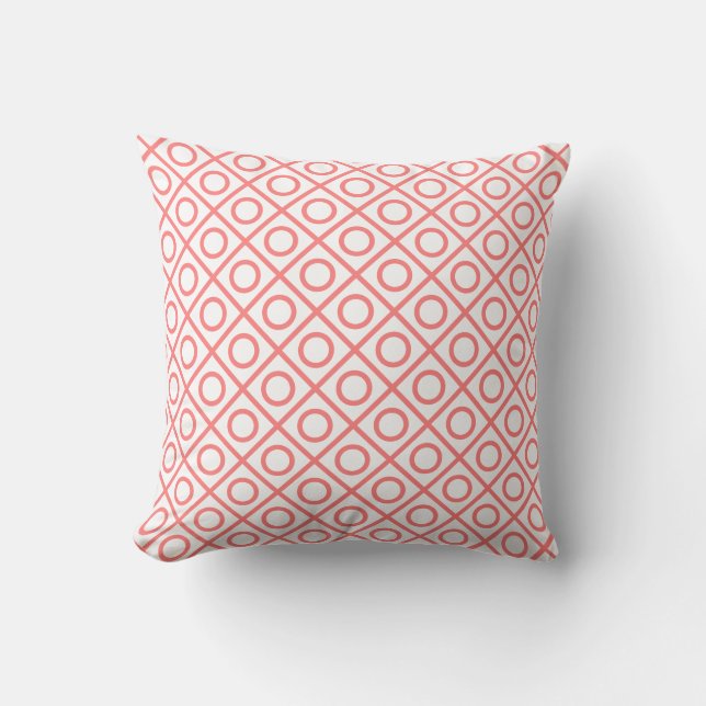 Almohada blanca con líneas rosas, cuadrados, (Anverso)