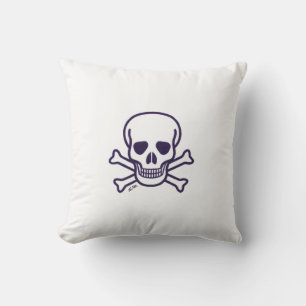 Almohada blanca de algodón cuadrada con calavera y
