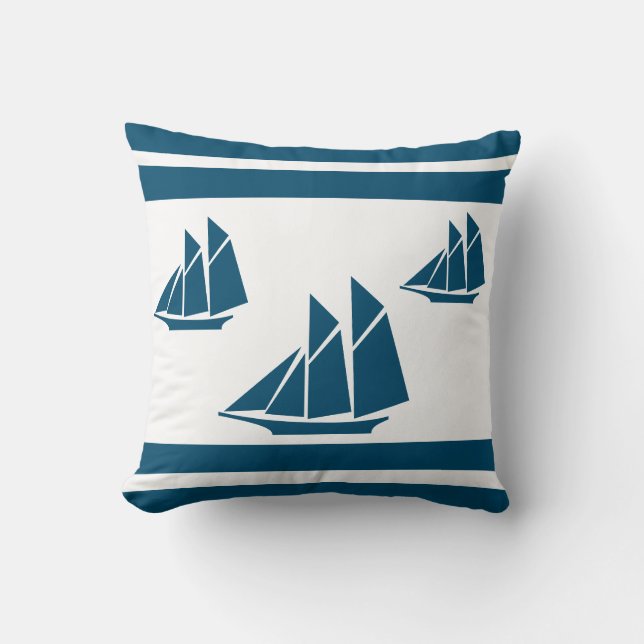 almohada blanca de barco de vela azul marino, amar (Anverso)