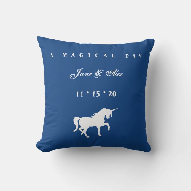 Almohada blanca de la boda del unicornio (Anverso)