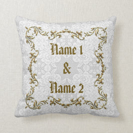 Almohada blanca de la fecha de los nombres del
