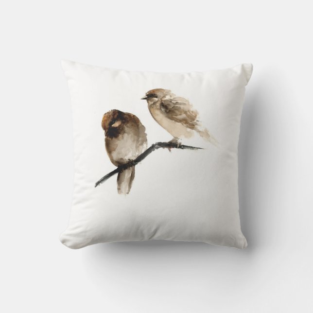 Almohada blanca de los pájaros grises con diseño (Anverso)
