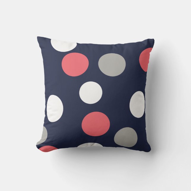 Almohada Blanca, Gris Coral Rosa Bolas Círculos (Anverso)