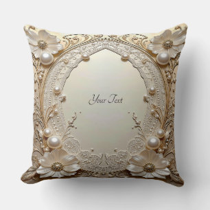 Almohada Blanca Moderna con Flores y Perlas