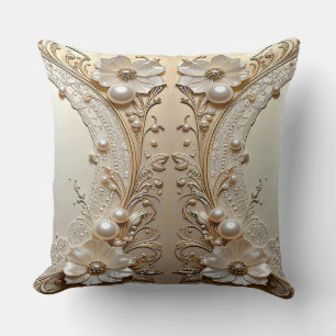 Almohada Blanca Moderna con Flores y Perlas