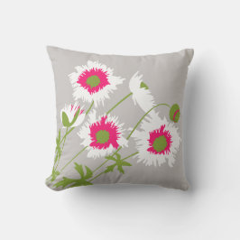 Almohada blanca, rosada, verde y gris de la