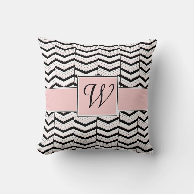 Almohada blanca y de Rubor negra Chevron (Anverso)