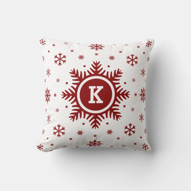 Almohada blanca y roja del copo de nieve del día (Anverso)