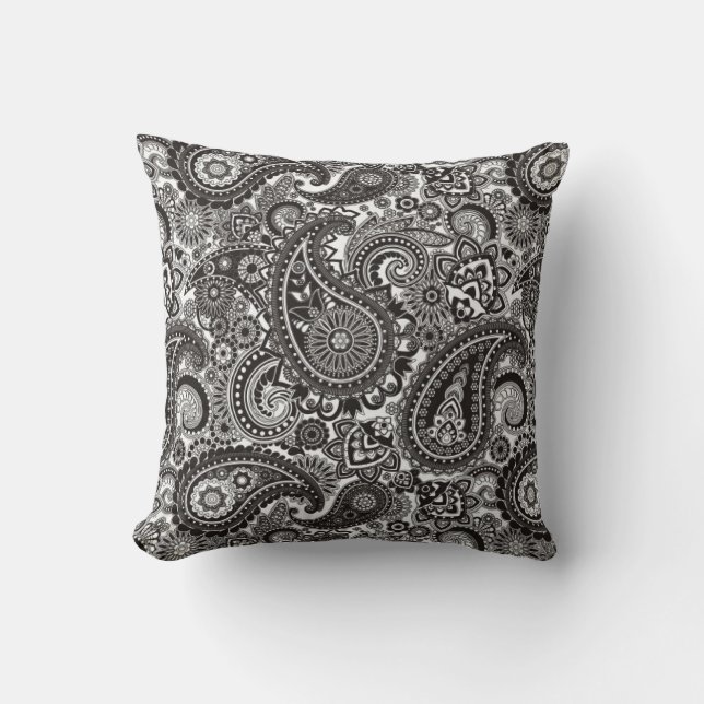 Almohada blanco y negro de Paisley (Anverso)