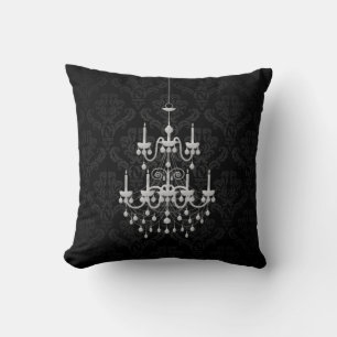Almohada blanco y negro del acento del damasco de