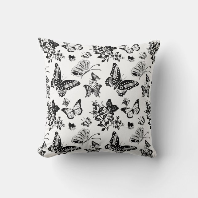 Almohada blanco y negro del diseño de la mariposa (Anverso)
