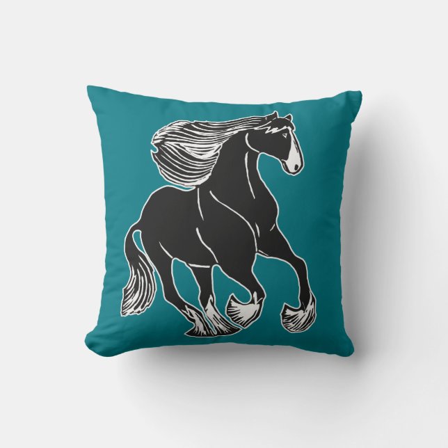 Almohada blanco y negro del trullo del caballo (Anverso)