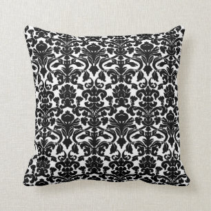 Almohada blanco y negro floral del damasco del