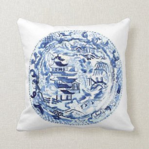 ALMOHADA BLUE/WHITE DE LA PLACA DEL CHINOISERIE