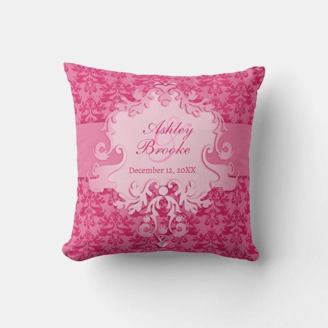 almohada boda conmemorativa rosa Damask (Anverso)
