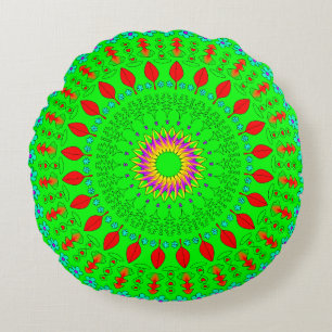 Almohada Bohemiana Redonda Verde Brillante para La