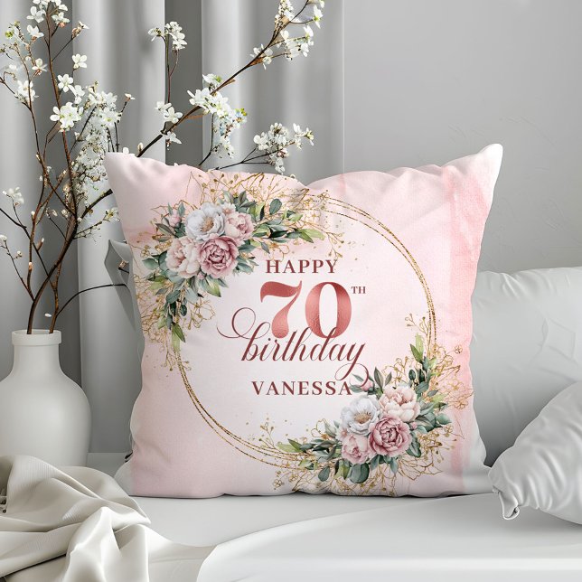 Almohada Bohemio Rosa Polvoriento Brillante Cumple (Shimmering Dusty Pink Boho Pillow 70th Birthday Pillow)