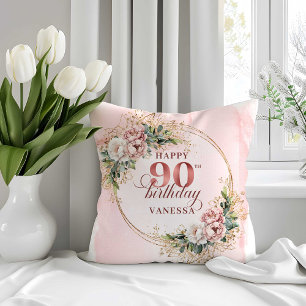 Almohada Boho Blush Rosado Floral 90 Cumpleaños