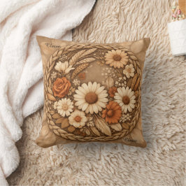 Almohada boho floral tejida circular personalizabl