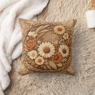 Almohada boho floral tejida circular personalizabl