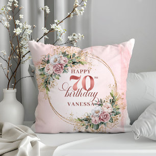 Almohada boho rosa polvorienta brillante cumpleaño
