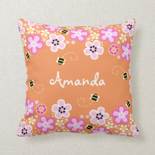 Almohada bonita de las flores y de las abejas