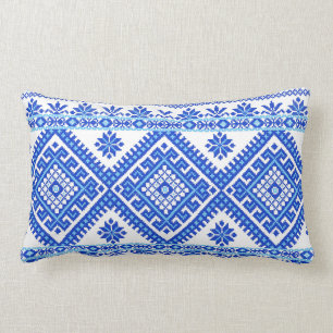Almohada Bordado de Cruz Ucraniana Azul
