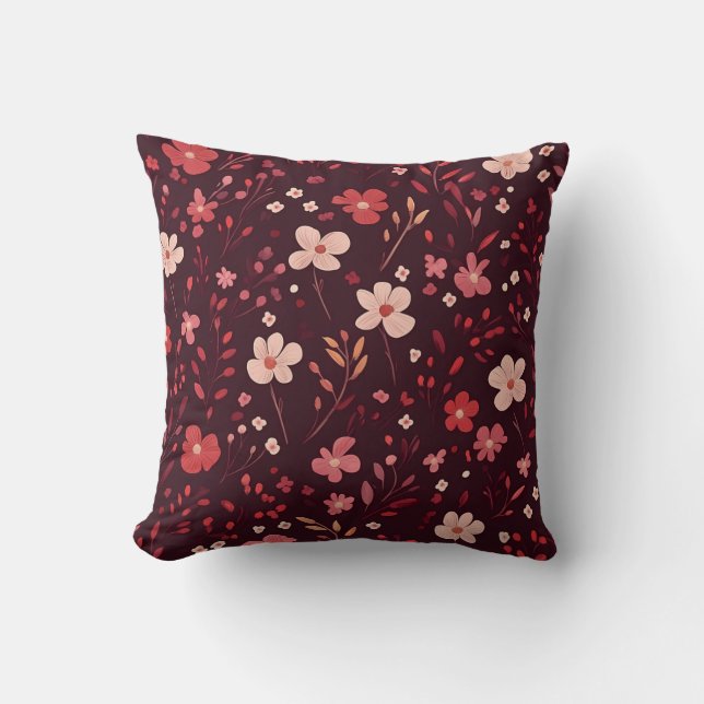 Almohada borgoñona con patrón floral rosa y blanco (Anverso)