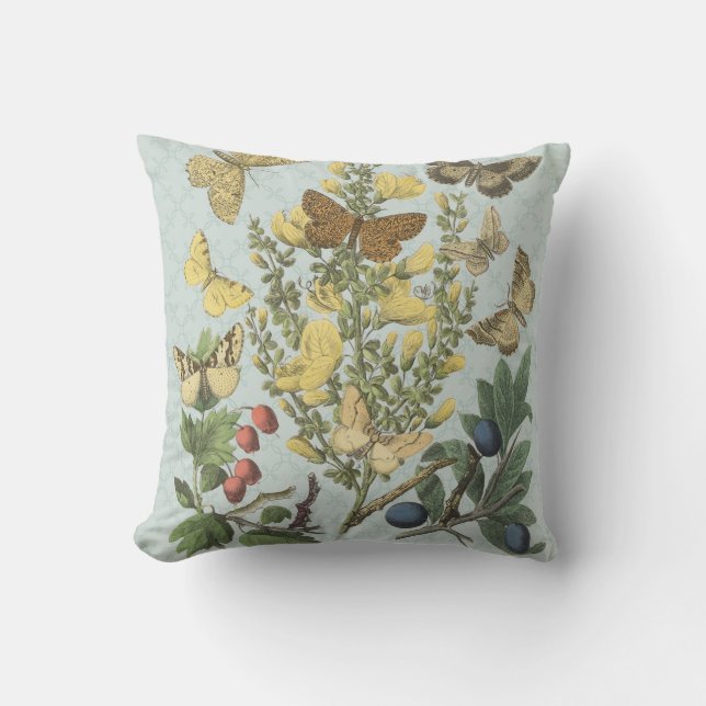 Almohada botánica de las mariposas del vintage… (Anverso)