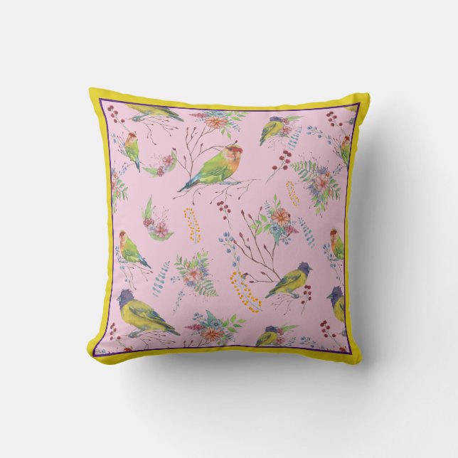 Almohada Botánica de Pájaros (Anverso)