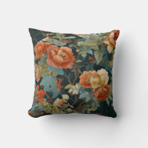 Almohada botánica de peonía y rosa maximalista mal