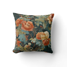 Almohada botánica de peonía y rosa maximalista mal