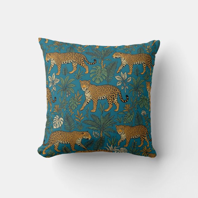 Almohada Botánica Jaguar Verde Teal (Anverso)