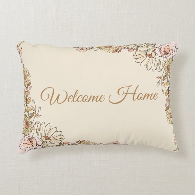 Almohada botánica personalizable de "Bienvenido a  (Anverso)