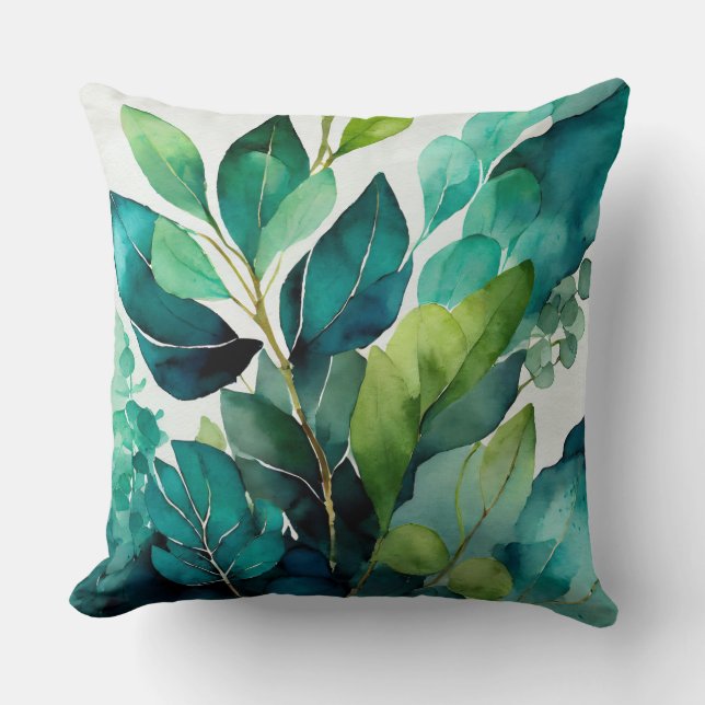 Almohada Botanica Verde Teal  (Anverso)