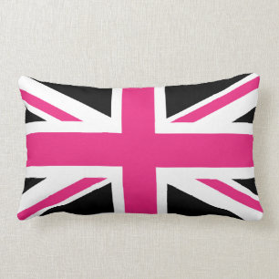 Almohada BRITÁNICA negra y rosada de la bandera