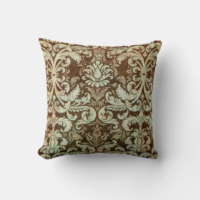 Almohada Brown verde elegante del damasco del (Anverso)