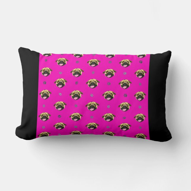 Almohada Cara de Pug Rosa Negro (Anverso)